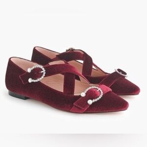 MARINA Burgundy Flats with Pearl Buckle JCrew 10